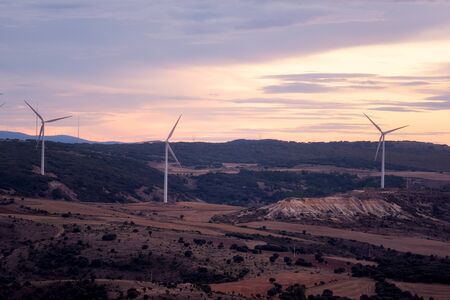 Windmill for electric power production. Landscape with Turbine Green Energy Electricity .