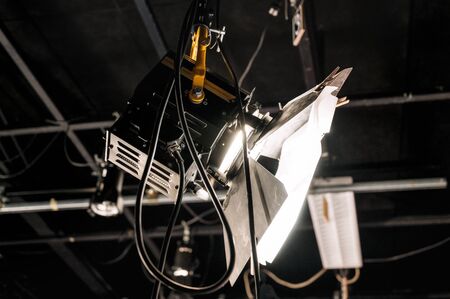 TV studio lights. The ceiling of a TV studio with the lighting equipment.の写真素材