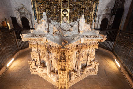 Burgos, Spain - April 13, 2019: Interior of Gothic monastery Cartuja de Miraflores in Burgos,...