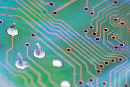 Close up of Electronic circuit board background. Computer, hardware or technology concept.