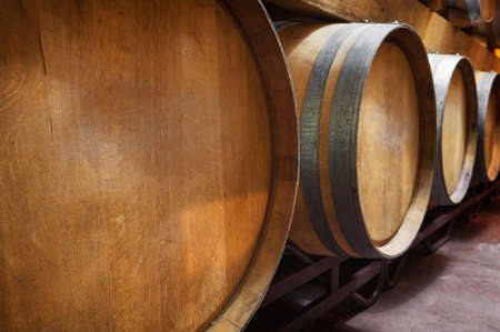 Cellar with barrels of wine