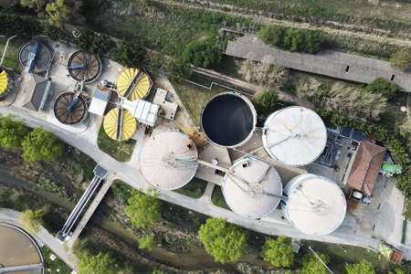 Aerial view of Piping and tanks of industrial factory