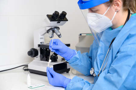 nasal swab laboratory test in hospital laboratory.