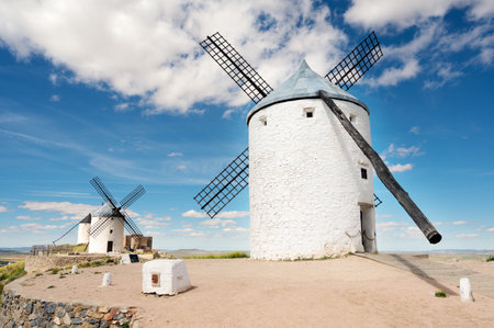 Don Quixote Windmills in Consuegra, Toledo, Spain.の写真素材