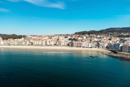 Aerial view of beautiful seaside city of Sanxenxo in Galicia, Spain.の写真素材