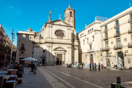 Barcelona, Spain - April 8, 2023: The Basilica of Our Lady of Mercy church, a Baroque-style basilica in the gothic quarter historic center of Barcelona, Catalonia, Spain.のeditorial素材