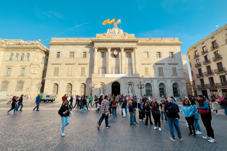 Barcelona, Spain - April 8, 2023: Generalitat of Catalonia Palace in Barcelona, Sant Jaume square.のeditorial素材