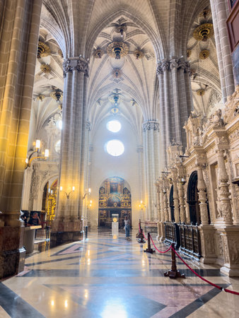 Saragossa, Spain - March 30, 2023: Interior of the cathedral of El Salvador, La Seo, in Saragossa, Spain .のeditorial素材