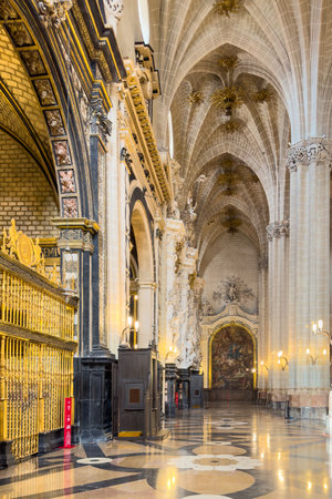 Saragossa, Spain - March 30, 2023: Interior of the cathedral of El Salvador, La Seo, in Saragossa, Spain .のeditorial素材