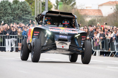 Burgos, Spain - March 16 - 2024 : Driver Cristina Gutierrez during a street exhibition after become champion of 2024 Dakar Rally in T3 category.のeditorial素材