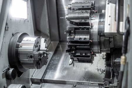 Industrial metalworking cutting process by cnc lathe machine.の写真素材