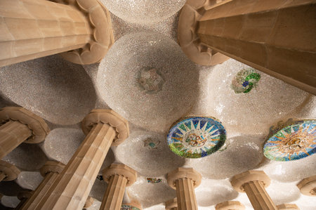 Barcelona, Spain - April 7, 2023: Park Guell by Antonio Gaudi, Barcelona, Spainのeditorial素材