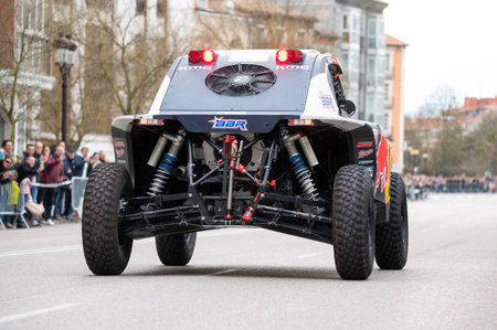 Burgos, Spain - March 16 - 2024 : Driver Cristina Gutierrez during a street exhibition after become champion of 2024 Dakar Rally in T3 category.のeditorial素材
