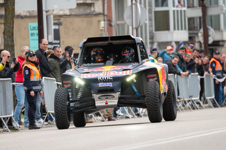 Burgos, Spain - March 16 - 2024 : Driver Cristina Gutierrez during a street exhibition after become champion of 2024 Dakar Rally in T3 category.のeditorial素材