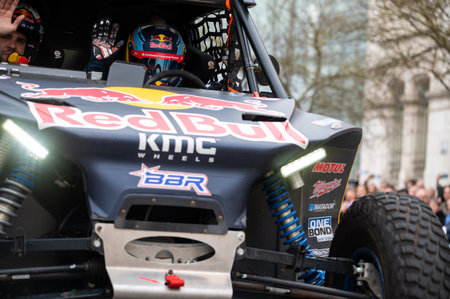 Burgos, Spain - March 16 - 2024 : Driver Cristina Gutierrez during a street exhibition after become champion of 2024 Dakar Rally in T3 category.のeditorial素材