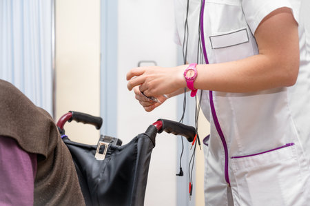 Nurse working with senior woman patient on wheelchair, clinics specialist at work, rehabilitation...