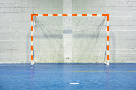 Close up view of a futsal goal.