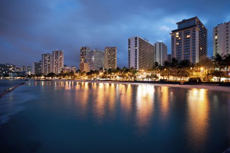 Waikiki Beach at night の写真素材