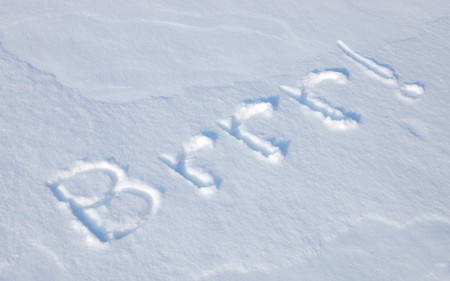Brrr written in the freshly fallen snow; plenty of  copy spaceの写真素材