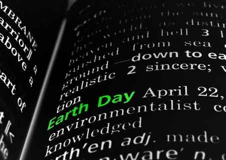 Earth Day in a dictionary, green on blackの写真素材