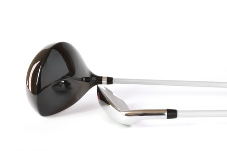 Golf Clubs, Driver (One Wood) and Pitching Wedge isolated on a white backgroundの写真素材
