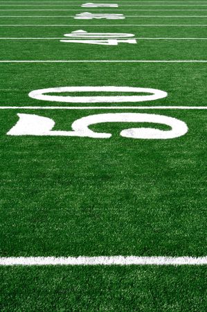 50 Yard Line on American Football Field, Copy Space, vertical
