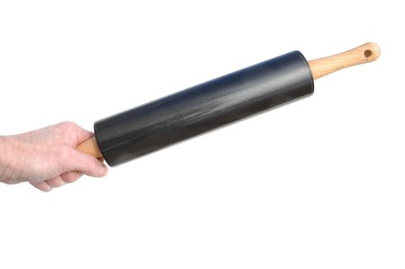 Hand Holding a Rolling Pin Isolated on White