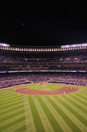 MINNEAPOLIS, MN - JUNE 15: View of Target Field at night during a Major League Baseball game between the Colorado Rockies and the Minnesota Twins on June 15, 2010 in Minneapolis, MNのeditorial素材