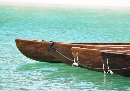 Canoes Floating Near a White Sand Beach