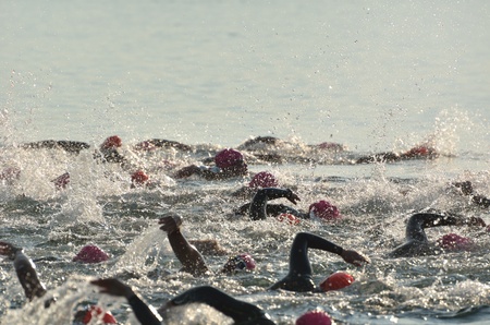 BAYFIELD, WI - August 6: Women Competing in Open Water Swim Race on Lake Superior on August 6, 2011 near Bayfield, Wisconsin