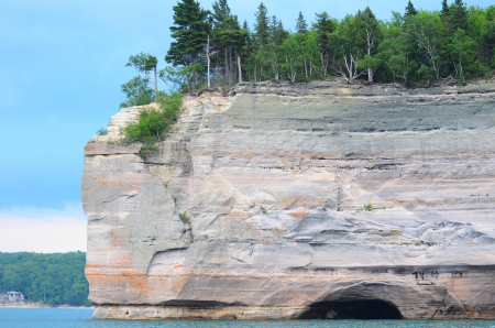 Battleship Rock at Pictured Rocks National Lakeshore in the Upper Peninsula of Michiganの写真素材