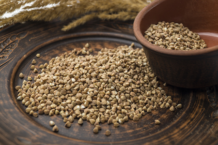 Buckwheat in a clay bowlの写真素材