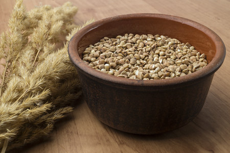 Buckwheat in a clay bowlの写真素材