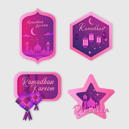 Gradient Ramadan Kareem Background Bundle Vectorのイラスト素材