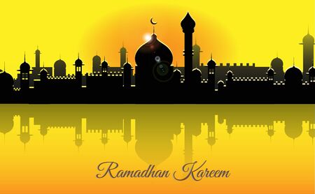 Skyline Ramadan Kareem Background Vector Illustrator 10のイラスト素材