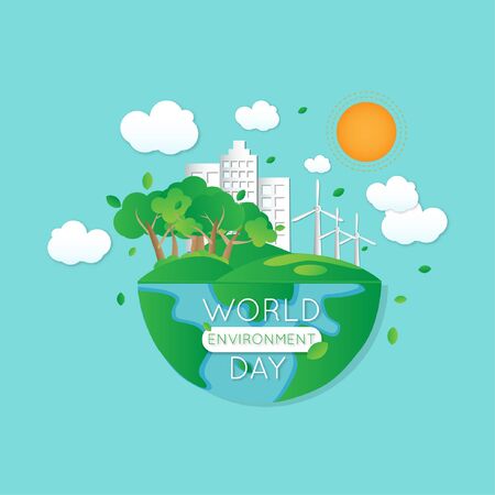 World environment day and city manufactured in paper style backgroundのイラスト素材