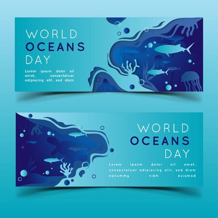 World oceans day banner template with underwater conceptのイラスト素材