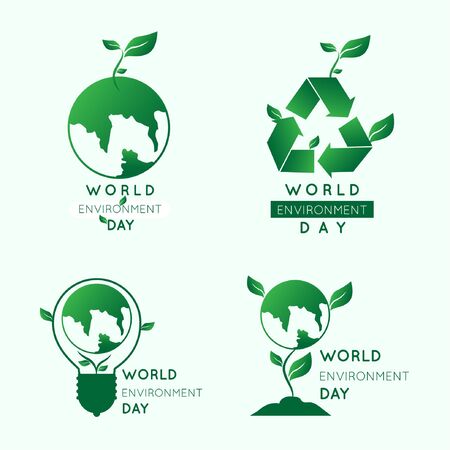 Green world environment day set earth icon with leafのイラスト素材