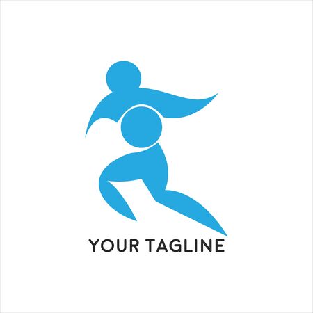 Run club logo, design for event, advertising, greeting cards or print.  emblem with abstract running people silhouettes, label for sports club, sport tournament, competition, marathon and healthy lifestyle vector illustrationのイラスト素材