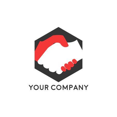 Handshake business logo - two hands make a deal on white background. Cooperation, partnership and agreement vector iconのイラスト素材
