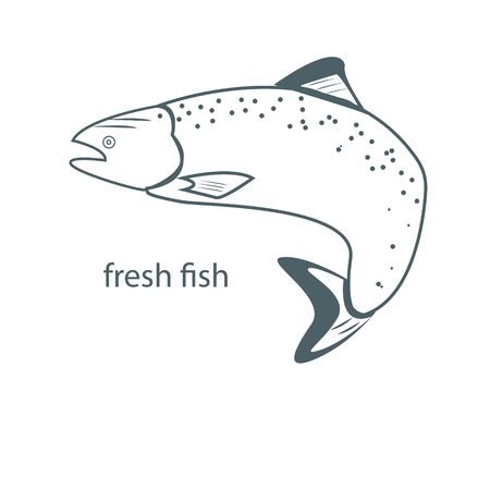 tuna fish vector, Seafood logo and Always Freshのイラスト素材