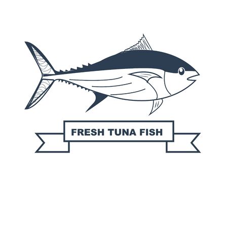 tuna fish vector, Seafood logo and Always Freshのイラスト素材