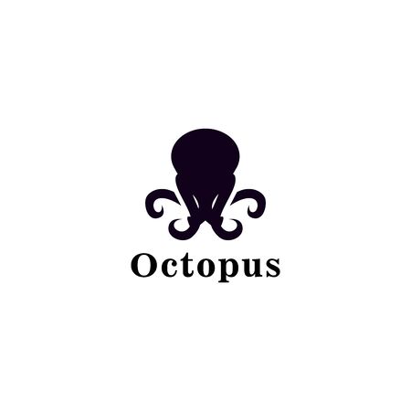 Template for logos, labels and emblems with silhouette of octopus. Vector illustrationのイラスト素材
