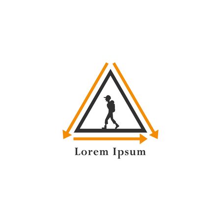 Tourist climbs the mountain symbol, travel and expedition logo, Hiking Logo Templateのイラスト素材