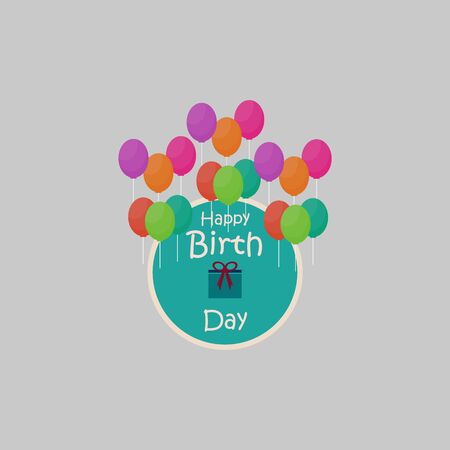 Happy Birthday. Beautiful greeting card poster with cake and balloon. Hand drawn, design elements logo vectorのイラスト素材