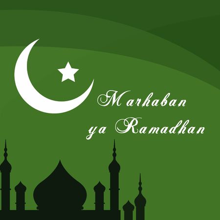 Ramadan Kareem Greeting Card. Social Media post template  with Mosques silhouettesのイラスト素材