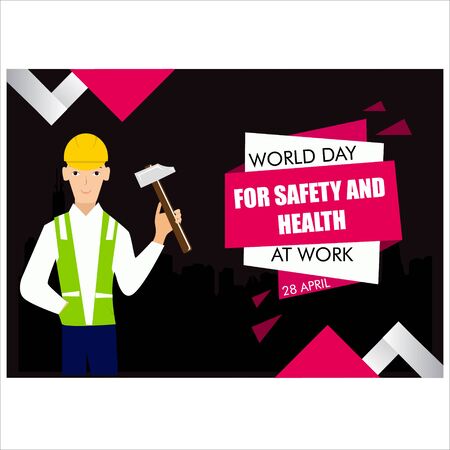 Vector concept of the World Day for Safety and Health at Work with humans wearing helmetsのイラスト素材