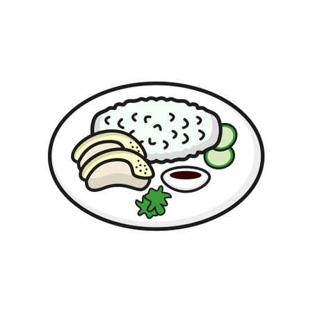 vector illustration of fried chicken and rice served on a plate.のイラスト素材
