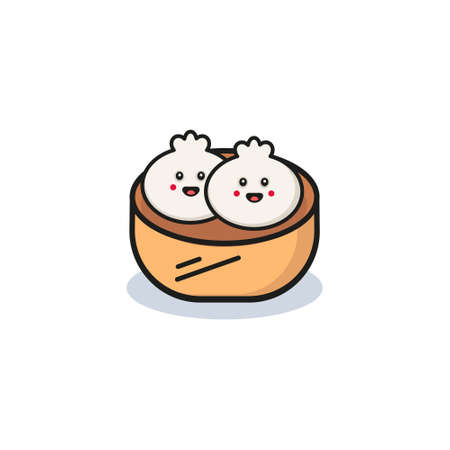 Cute happy smiling dim sum logo. Vector flat cartoon character illustration icon design.のイラスト素材