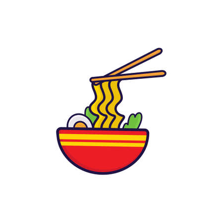 Vector illustration of a bowl of ramen noodles. food restaurant logo icon vector template.のイラスト素材